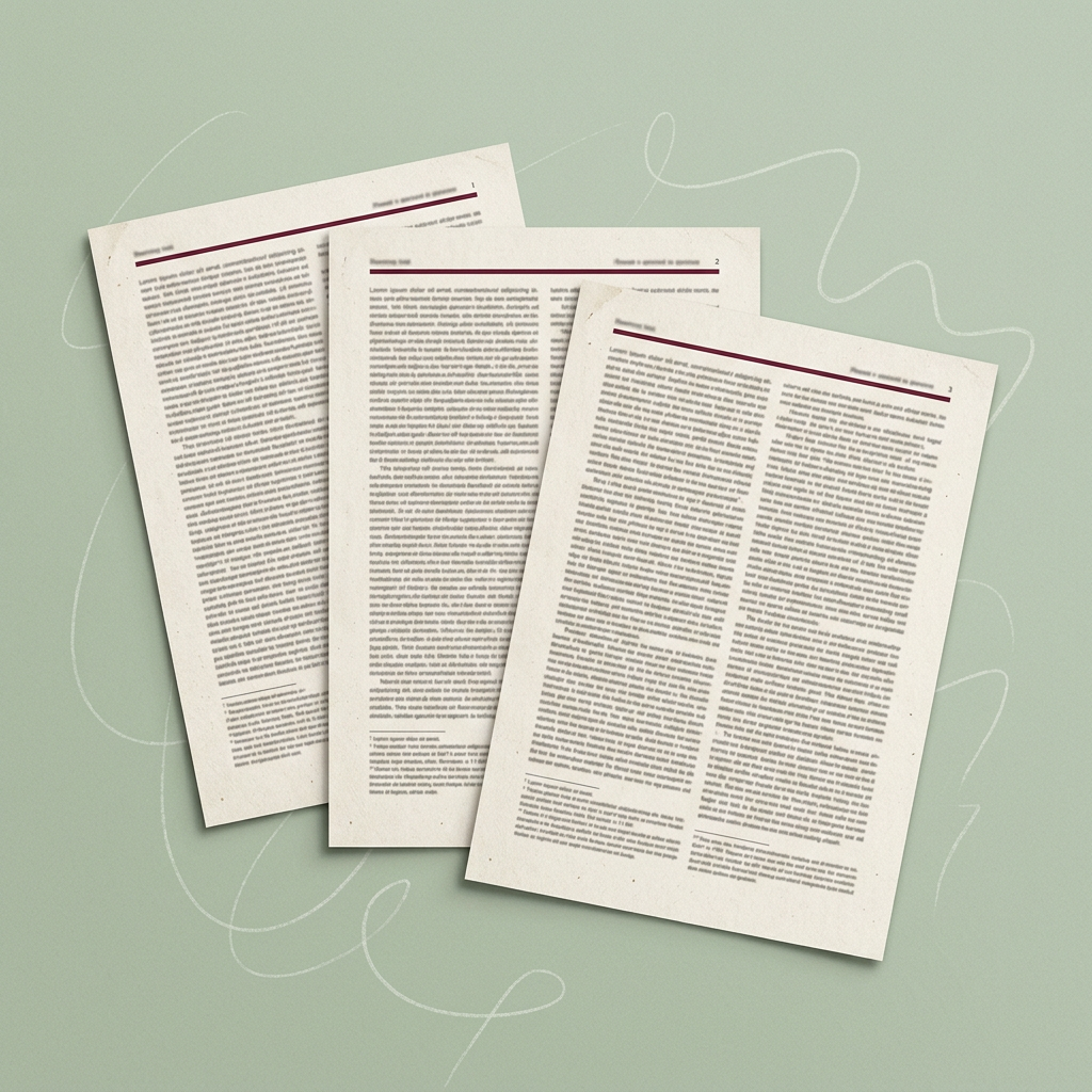 Illustration : trois pages d’essais imprimés sur un fond vert sauge